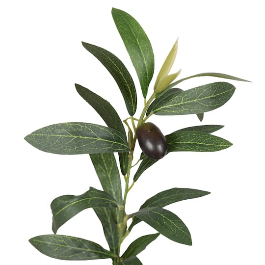 Kate and Laurel 5ft. Green Oliveira Faux Olive Tree with Round Metal Planter